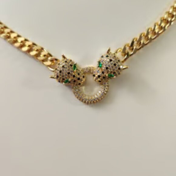 New 14k gold plated leopard jaguar head necklace - Picture 2 of 4